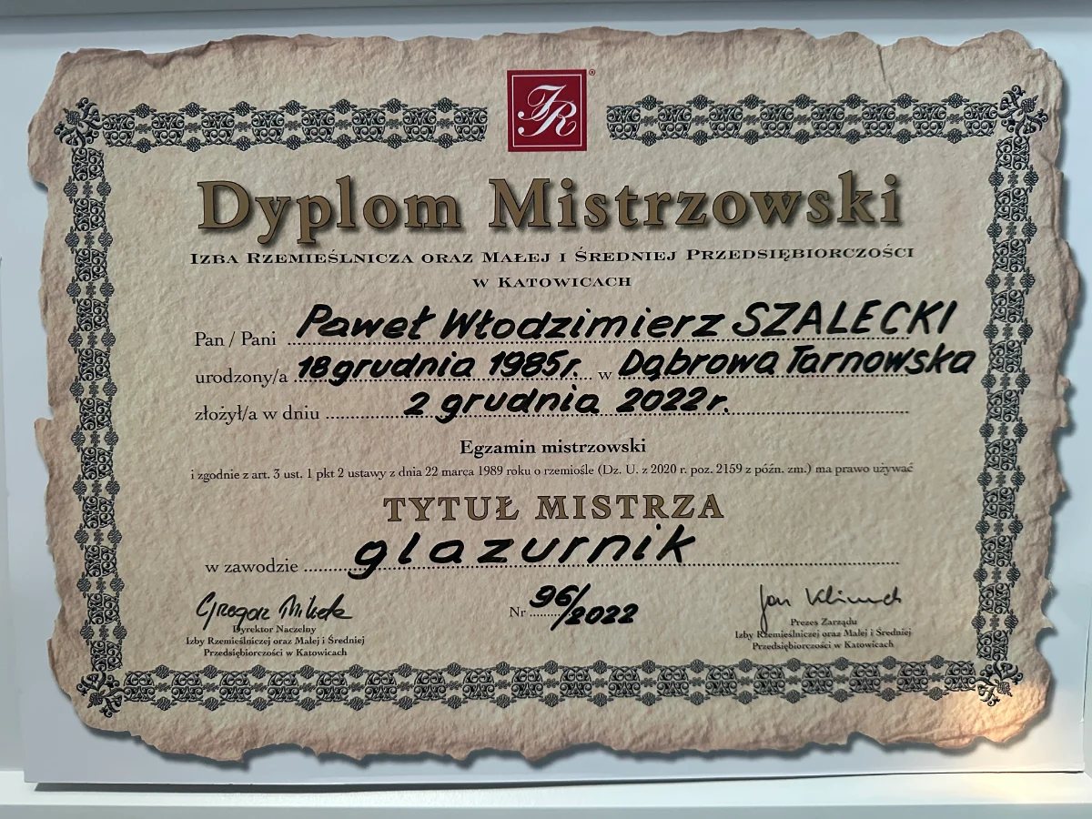 Dyplom mistrzowski Pawła Szaleckiego — glazurnictwo, LOFTBAU